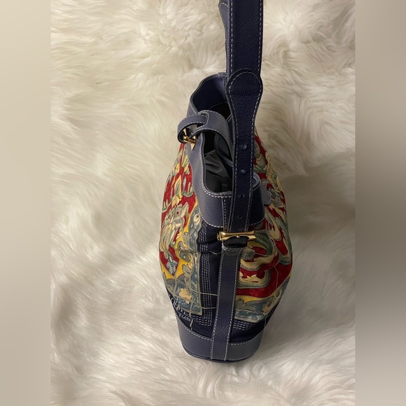 🧁🍯LOEWE Ceramica Sevillana Print Canvas Bag w/Blue Leather Trim - Picture 3 of 13